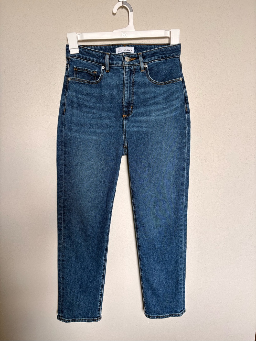 LOFT Women's Curvy Slim Blue Denim Jeans High Rise Straight Leg size 26”